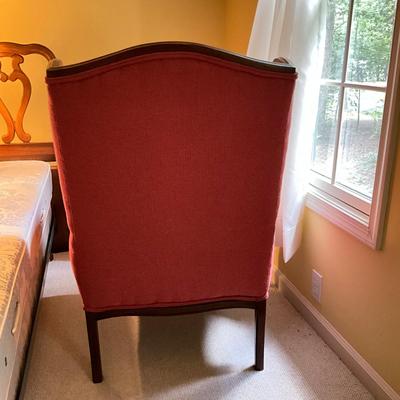 C774 Red Upholstered Mahogany Wing Back Chair