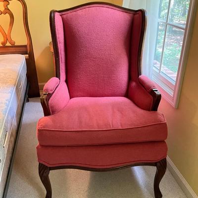 C774 Red Upholstered Mahogany Wing Back Chair