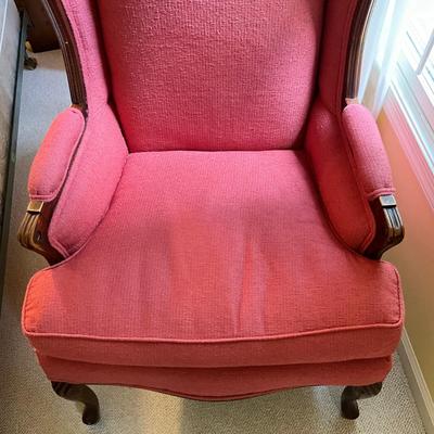 C774 Red Upholstered Mahogany Wing Back Chair