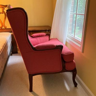C774 Red Upholstered Mahogany Wing Back Chair