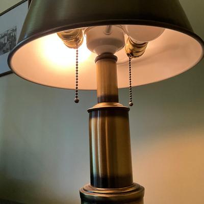 C779 Vintage 1960's Original Gold Metal Shade Candlestick Candelabra Bouillotte Style Table Lamp