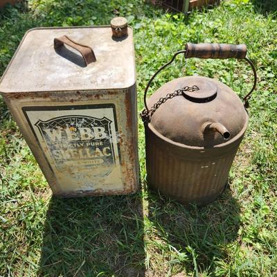 Lot of Metal Cans Vintage Gas Can , Bucket, Water Can with Rusted Bottom