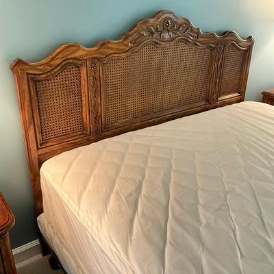 C782 Vintage Drexel Heritage Cabernet French Provincial Queen Sized Cane Headboard