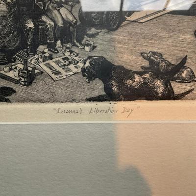 C784 Signed Black & White Etching Of "Susanna's Liberation Day" By David Itchkawich