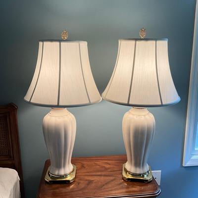 A788 Pair Of Vintage Berman Ceramic With Brass Base Lamps