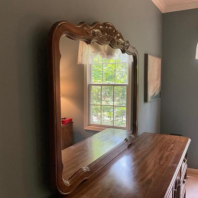 A793 Vintage Drexel Heritage Cabernet French Provincial Nine Drawer Dresser with Mirror