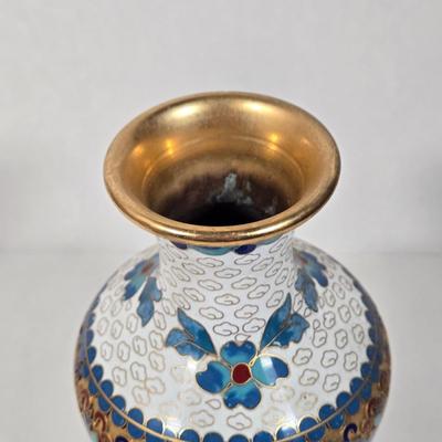 LOT 9D: Vintage Decorative Bowl, Cloisonne Bud Vase, and Brass Tea-Lite Lamp