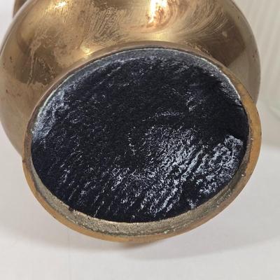 LOT 9D: Vintage Decorative Bowl, Cloisonne Bud Vase, and Brass Tea-Lite Lamp