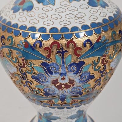 LOT 9D: Vintage Decorative Bowl, Cloisonne Bud Vase, and Brass Tea-Lite Lamp