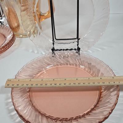 LOT 12D: Vintage Aroroc France Rosaline Swirl Dinner Ware ,Various Pieces of Carnival Glass, and More