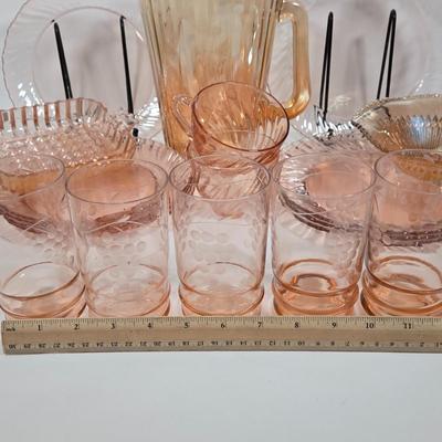 LOT 12D: Vintage Aroroc France Rosaline Swirl Dinner Ware ,Various Pieces of Carnival Glass, and More