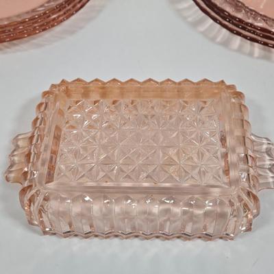 LOT 12D: Vintage Aroroc France Rosaline Swirl Dinner Ware ,Various Pieces of Carnival Glass, and More