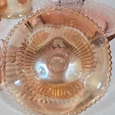 LOT 12D: Vintage Aroroc France Rosaline Swirl Dinner Ware ,Various Pieces of Carnival Glass, and More
