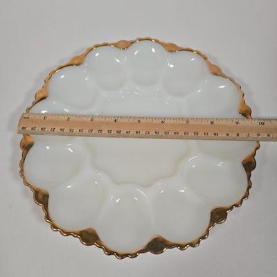 LOT 14D: Vintage Hobnail Milk Glass Planter, Pedestal Grape Leaf Candy Dish, Blue Marble Slag Cabbage Rose Crimped Bowl, and More