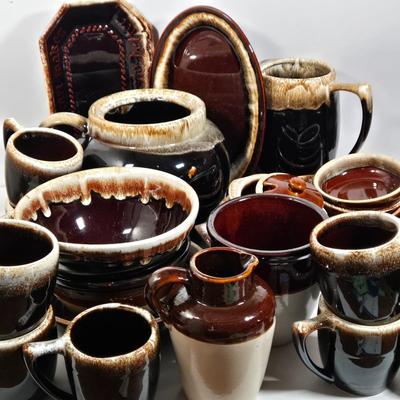 LOT 26D: Multiple Pieces of Pfaltzgraff and Other Named Brown Drip Pottery Ware
