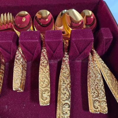 LOT 29D: Naken Gold Flatware Set in Wood Chest