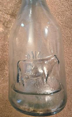 LOT 38D: Libbey Glass Bicentennial Eagle 5 Gallon Jug, Vintage Vin Litre Green Glass Decanter, and Cow and Star 1890 Milk Jug