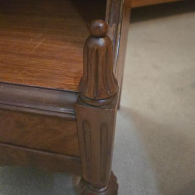 LOT 52X: Vintage Accent Chair and Side Table with Drawer and Shelf