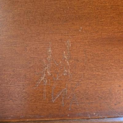 LOT 52X: Vintage Accent Chair and Side Table with Drawer and Shelf