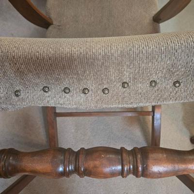 LOT 52X: Vintage Accent Chair and Side Table with Drawer and Shelf