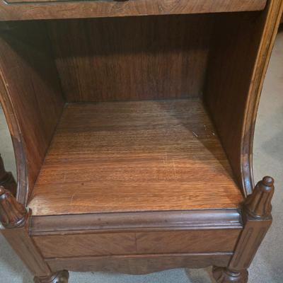 LOT 52X: Vintage Accent Chair and Side Table with Drawer and Shelf