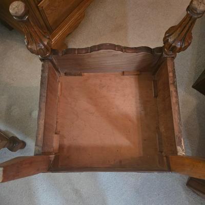 LOT 52X: Vintage Accent Chair and Side Table with Drawer and Shelf