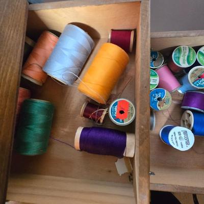 LOT 57X: Vintage Cantilever Sewing Box with Various Sewing Supplies