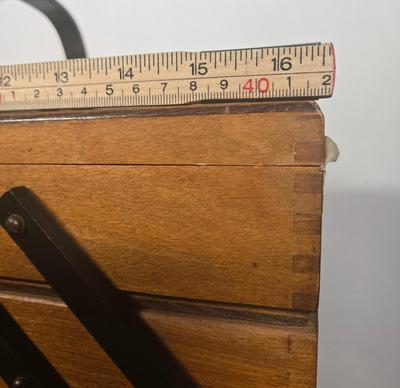 LOT 57X: Vintage Cantilever Sewing Box with Various Sewing Supplies