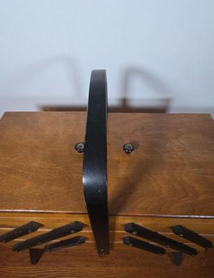 LOT 57X: Vintage Cantilever Sewing Box with Various Sewing Supplies