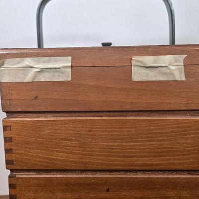 LOT 57X: Vintage Cantilever Sewing Box with Various Sewing Supplies