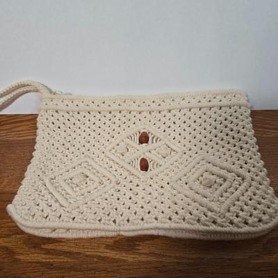 LOT 60X: Collection of Hand Bags Including Snake Skin-Like Bag, Vintage Macrame Wristlet, Black Beaded Bag, and More