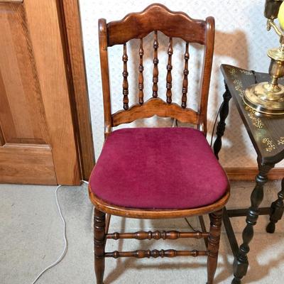 LOT 63X: Vintage Spindle Back Chair, Side Table, and Vintage Lamp