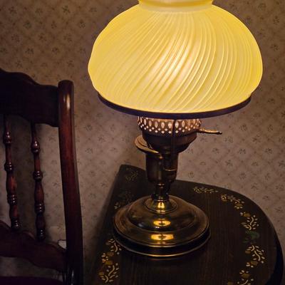 LOT 63X: Vintage Spindle Back Chair, Side Table, and Vintage Lamp