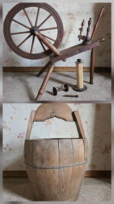 LOT 103L: Spinning Wheel and Wood Barrel