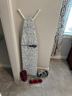 IRON, IRONING BOARD WITH PRESSING SLEEVES
