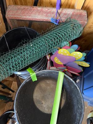 Sale Photo Thumbnail #26: G143-Buckets, fencing and garden spinners