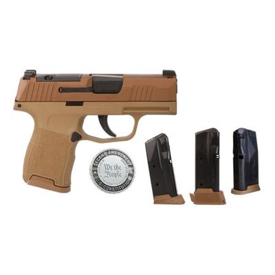 Sale Photo Thumbnail #304: MANUFACTURER: SIG SAUER
FAMILY: P365 Series
MODEL: P365 2A
TYPE: Semi-Auto Pistol
ITEM GROUP: Polymer Centerfire Conceal Carry Pistols
ACTION: Striker Fired
CALIBER/GAUGE: 9mm
SLIDE: Stainless Steel
FINISH: Coyote Tan PVD
FINISH TYPE: Applied Finish
FRAME