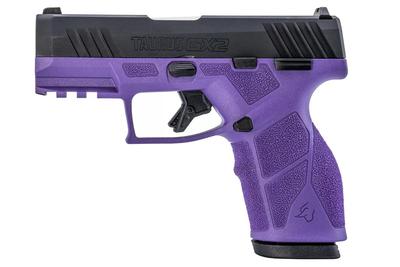 Sale Photo Thumbnail #319: MANUFACTURER: Taurus
FAMILY: GX2 Series
MODEL: GX2
TYPE: Semi-Auto Pistol
ITEM GROUP: Centerfire Polymer Pistols
ACTION: Striker Fired
CALIBER/GAUGE: 9mm
FINISH: Black
FINISH TYPE: Black
FRAME: Steel Frame
STOCK/GRIPS: Dark Purple Polymer
BARREL: 3.38"
OV