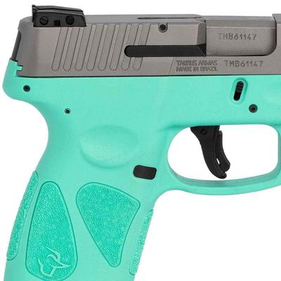 Sale Photo Thumbnail #325: MANUFACTURER: Taurus
FAMILY: G2S Series
MODEL: G2S
TYPE: Semi-Auto Pistol
ITEM GROUP: Centerfire Polymer Pistols
ACTION: Striker Fired
CALIBER/GAUGE: 9mm
FINISH: Stainless
FINISH TYPE: Stainless Steel
FRAME: Polymer Frame
STOCK/GRIPS: Cyan Polymer
BARREL: