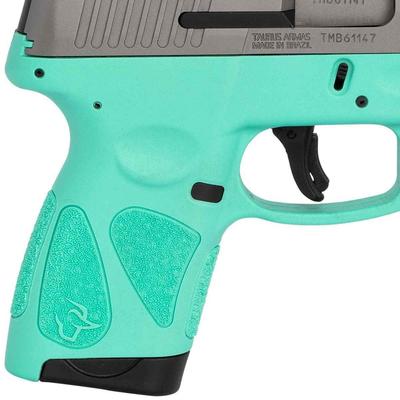 Sale Photo Thumbnail #326: MANUFACTURER: Taurus
FAMILY: G2S Series
MODEL: G2S
TYPE: Semi-Auto Pistol
ITEM GROUP: Centerfire Polymer Pistols
ACTION: Striker Fired
CALIBER/GAUGE: 9mm
FINISH: Stainless
FINISH TYPE: Stainless Steel
FRAME: Polymer Frame
STOCK/GRIPS: Cyan Polymer
BARREL: