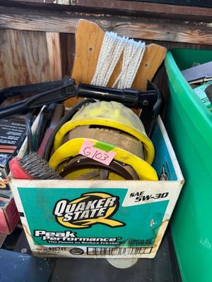 Sale Photo Thumbnail #207: G103-hardhats and folding shovel plus extras