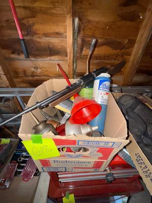 Sale Photo Thumbnail #456: G18-BB gun and box of garage items