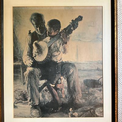 A805 Vintage Bahian Girl Print by Carl Owens and Boy with Banjo