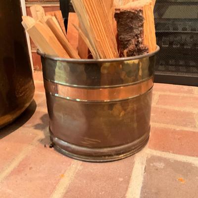 L829 Pair Of Brass Buckets With Kindling
