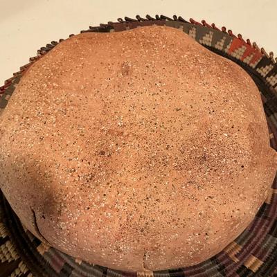 L834 Handmade Artisan Terracotta Bowl & African Woven Raffia Centre Mat