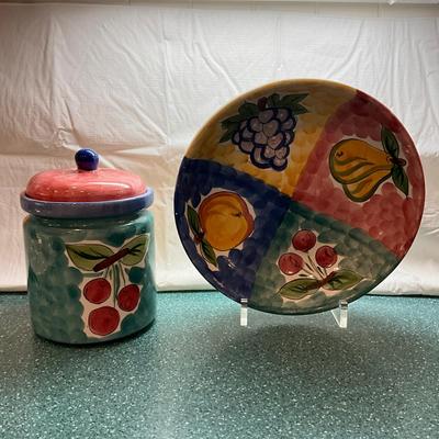 K843 Fruita De Roma Hand-Painted Fruit Bowl & Covered Jar