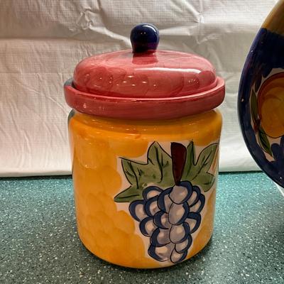 K843 Fruita De Roma Hand-Painted Fruit Bowl & Covered Jar