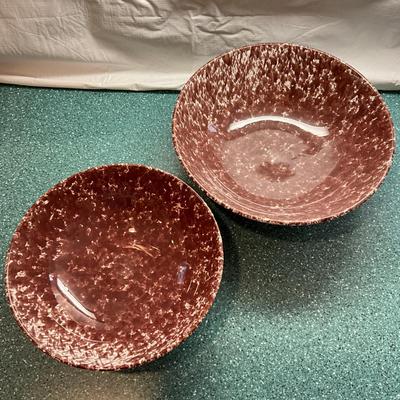 K864 Vintage Ceramic Italian Brown & White Spatterware Mixing Bowls