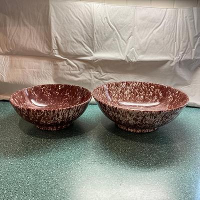 K864 Vintage Ceramic Italian Brown & White Spatterware Mixing Bowls