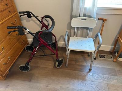 NOVA WALKER WITH HAND BRAKE, WALKER, BATH CHAIR AND CANE